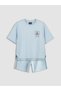Lcw Kids Blue Stitch Printed Girl's T-Shirt and Shorts