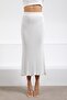 White Elastic Waistband Viscose Corded Fabric Women Knit Skirt - 2
