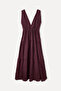 Women's Burgundy Sleeveless Flared Midi Dress - 5
