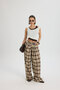 Corvin Pile Detailed Drapey Brown Plaid Trousers - 2