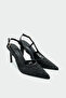 Oxty Sheer Detailed Black Women's Heeled Shoes