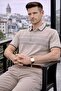 Men's Cotton in Patterned Comfortable Beige Polo Neck T-Shirt