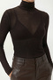Women's Adel Sheer Turtleneck Ultra Lightweight Brown Knitted Blouse - 3