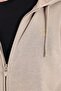 Hooded Regular Fit Khaki Cardigan with Front Zipper - 3