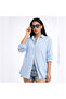 Women's Oversized Pocketed Blue Muslin Shirt 100% Cotton - 2
