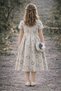 Girl's Bag Piece Floral Print Special Occasion Dress 4-8 Years - Cream Blue Patterned Princess Model Dress - 2