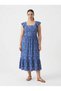 Apsen Women's Blue Floral Print Square Collar Flounce Sleeves Layered Skirt Midi Summer Dress 4524-115 - 4