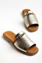 Genuine Leather Women's Flat Heels Slipper Gold Face Laser Printed - 3