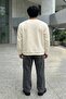 سويت شيرت رجالي من النوع Ecru Crew Neck ذو قصة عادية من الأمام مطبوع 3 yarn - 7
