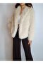 Women's Beige Shawl Collar Synthetic Fur Jacket Coat Yy101340 - 4