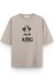 King Köpek Printed Half Oversized Stone Color T-Shirt 1033