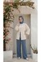 Women's Blue Linen Muslin Palazzo Pants Does Not Show Underwear, Wide Legs, Suitable for Hijab Wear - 8