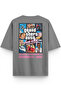 Gta Vice City Sırt Printed Yarı Oversized Gray T-Shirt 1314
