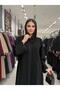 Abaya D 908 - Ceramic Fabric with Lace Inserts Half Flare - Black - 2