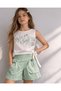 Girl's Strappy Blouse and Shorts Two-Piece Set – Letter B Printed Sequin Detail, 100% P Cotton Shorts Combination - 7