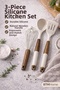 Silicone Kitchen Utensil Set 3-Piece Wooden Strappy Spatula Scoop Whisk Non-Scratch Heat Resistant - 2