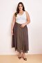Khaki-Brown Plaid Li Lined Chiffon Wrinkle Effect Maxi Asymmetrical Plus Size Skirt Tbbss26Az00025