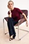 Burgundy Fitted Short Sleeve Cotton Ribbed Knit T-Shirt Twoss26Ts00080 - 3