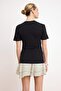 Siyah Fitted/Vücuda Oturan Kısa Kollu Pamuk Ribana Örme T-Shirt TWOSS26TS00080 - 5