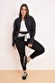 Siyah Fırçalı Soft Kumaş Baş Parmak Delikli Büyük Beden Spor Ceket/Sweatshirt TBBSS26AG00009