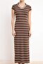 Kahverengi Çizgili Bodycon V Yaka Ay Kol Kısa Kollu Maxi Yumuşak Örme Elbise TWOSS26EL00257 - 4