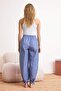 Beyaz-Mavi Çizgili Balon Fit Üst Örme Alt Dokuma Pijama Takımı THMSS26PT00098 - 6