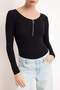 Black Bodycon Pool Collar Long Sleeve Zipper Corded Fabric Stretchy Knitted Body Twoss26Bd00026 - 3