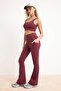 Bordo Fırçalı Soft Kumaş Reflektör Baskılı İspanyol Paça Yoga Örme Spor Tayt THMAW24TY00066 - 2