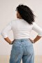 Ekru Soft Yumuşak Kumaşlı V Yaka Çıt Çıt Detaylı Örme Büyük Beden Bluz TBBSS26AF00044 - 2