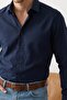 Lacivert Normal Kalıp/Regular Fit Gabardin Dokulu Kolay Ütülenir Erkek Dokuma Gömlek TMNSS26GO00006 - 2