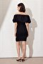 Siyah Kısa / Mini Vücudu Saran Triko Dokuma Peplum Detaylı Elbise TWOSS26EL00172 - 4