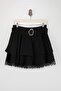 Black Short Ruffle Belt in Crepe Shorts Skirt Tdrss26Sr00006 - 6