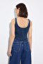 Limited Edition Mavi Askılı Crop %100 Pamuk Denim Bluz TWOSS26BZ00427 - 4