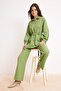 Khaki Linen Blended Blouse Elastic Waist Pants Bottom - Top Set Tctss26Us00015 - 2