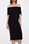 Limited Edition Siyah Bodycon Carmen Yaka Kolsuz Esnek Örme Elbise TWOSS26EL00266 - 3