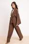 Kahverengi Oversize Dökümlü Kimono Geniş Paça Pantolon Alt - Üst Takım TCTSS26US00048 - 3