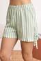 White-Green 100% Cotton Pcs Striped Tie Detailed Shorts Knitted Pajama Set Thmss25Pt00145 - 3