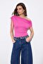 Limited Edition Fuchsia Regular/Normal Fit Asymmetric Neckline Ruched Soft Knitted Blouse Twoss26Bz00525