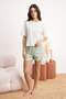 White-Green 100% Cotton Pcs Striped Tie Detailed Shorts Knitted Pajama Set Thmss25Pt00145 - 2