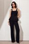 Siyah Premium İplik Kare Yaka Taşlı Peplum Triko İnce Bluz TWOSS26BZ00295 - 3