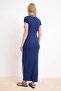 Lacivert Çizgili Bodycon V Yaka Ay Kol Kısa Kollu Maxi Yumuşak Örme Elbise TWOSS26EL00257 - 4