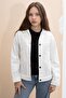 Ecru Girls' Gabardine Fabric Jacket with Button Detail on the Back 23570
