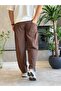 Men's Relaxed Fit Linen Trousers with Elastic Waist and Laces Brown Eca062 - 5