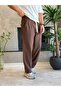 Men's Relaxed Fit Linen Trousers with Elastic Waist and Laces Brown Eca062 - 2