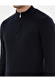 Navy Blue Slim Fit Zippered Stand Collar Knitwear Sweater 50297123-Vr033 - 7