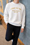 Men's Stands the Time Printed Oversize Crew Neck Ecru Sweatshirt - 3
