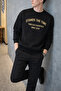 Men's Stands the Time Printed Oversize Crew Neck Black Sweatshirt - 4