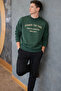 Men's Stands the Time Printed Oversize Crew Neck Red Green Sweatshirt - 4