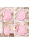 3-Piece Jacquard Rope Strap Baby Bodysuit with Snap Fasteners 100% Cotton - Ecru Pink White - 5