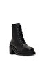 Women's Black Zippered Thick Heeled Leather Boots 25Wfd141118 - 8